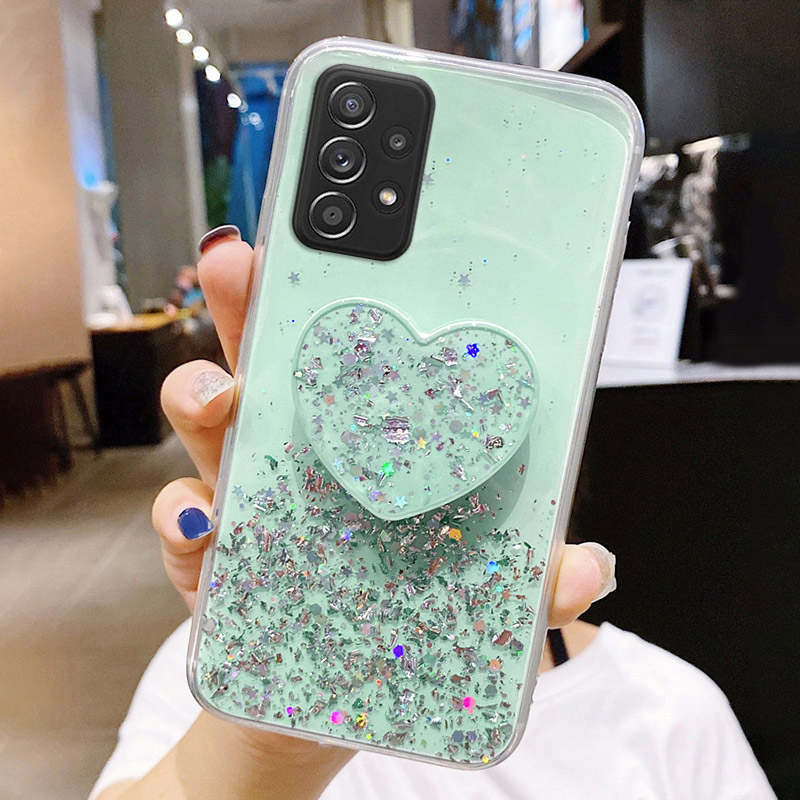 Samsung Galaxy S21 Ultra vāciņš ar mirdzošām sirds formas turētāja apvalkiem, Samsung Galaxy S21 FE Plus, S21Ultra, S21 S2 1, S3 1, S4 ..._voghion.com