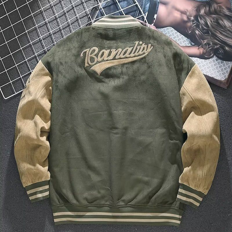 C Semišová baseballová uniforma pánská podzimní zimní retro bunda volný top s výšivkou bomber bunda příliv_voghion.com
