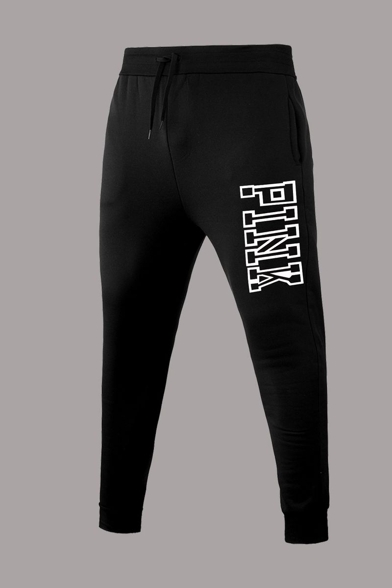 Calça de moletom feminina casual confortável rosa carta impressa única moda_voghion.com