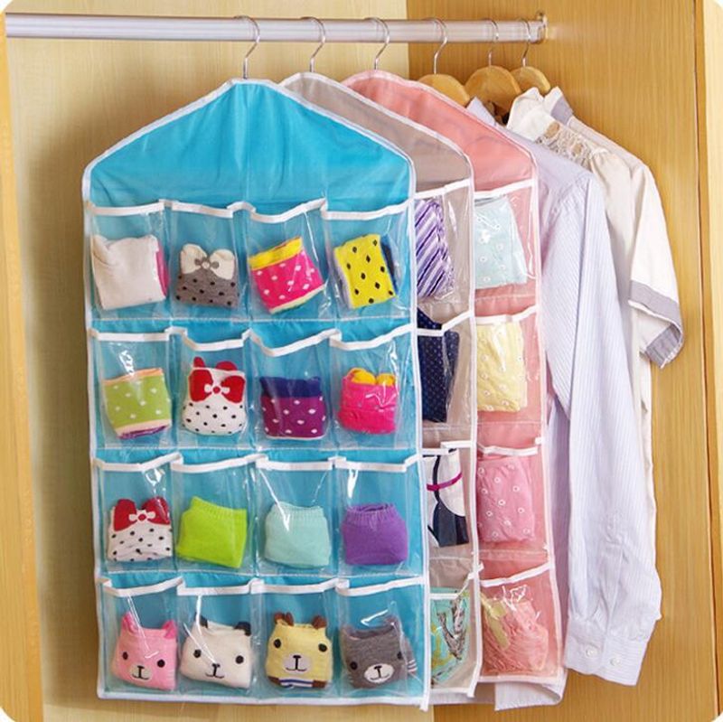 Hanging storage finishing storage bag 16-cell wardrobe underwear socks classification storage bag hanging bag spot_voghion.com