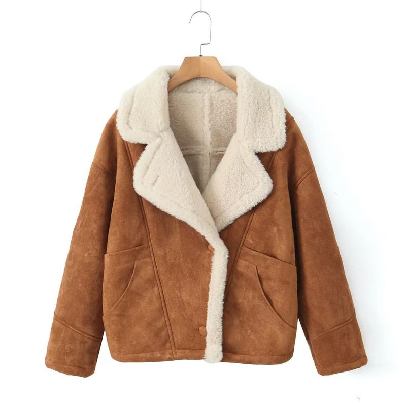 Women's Clothing Autumn and Winter New Women's Fashion Loose Warm Retro Lamb Wool Jacket_voghion.com