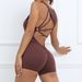 Ins Ruched Peach Butt Shaping Yoga Back Hollow Sexy One-Piece Shorts Bodysuit_voghion.com