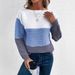 Women's Long Sleeve Knit Sweater With Color Block Design, Round Neck, Loose Fit, Thick Warm Pullover For Casual Wear_voghion.com