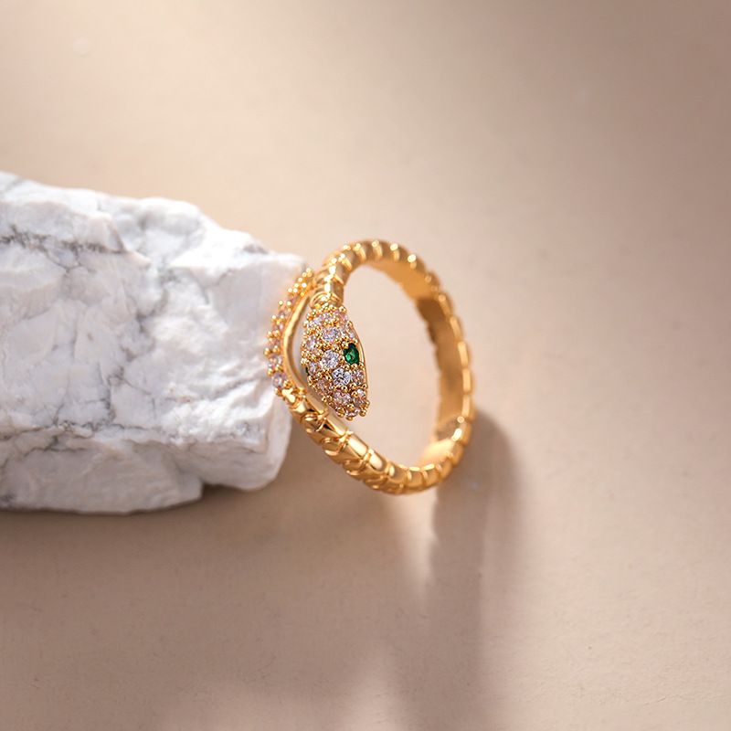 Cold Snake Shaped For Women Plated With True Gold, And Unique Design, Simple Zircon Stone Bracelet Ring_voghion.com