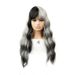 parrucca con frangia ordinata, cuciture grigie in bianco e nero, fibra chimica femminile, copricapo completo, capelli lunghi e ricci_voghion.com