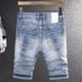 Schlichter Trend Hellblauer zerrissener Denim-Shorts für Herren Mode Vielseitige Casual Stretch-Shorts Herren Mittellange Hose_voghion.com