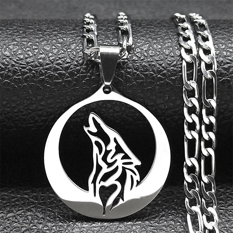 Collana con lupo New Moon in acciaio inossidabile, stile hip-hop, accessori_voghion.com