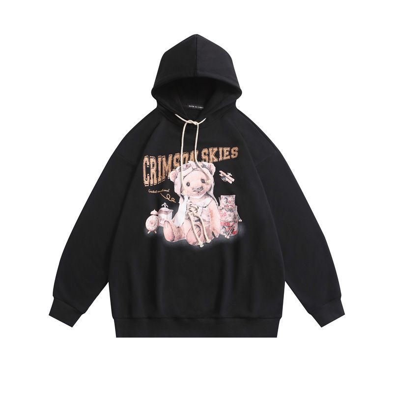 Narilee Cartoon Bear Print Hooded Sweater Male Korean Version Leisure College Style Couple China-Chic Hoodie for Female_voghion.com