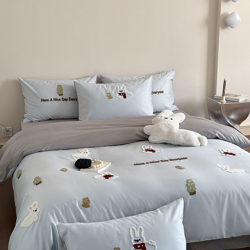 Nuove lenzuola in cotone a fibra lunga 100%, copripiumini, biancheria da letto, asciugamani per bambini, ricamati, per la primavera e l'estate._voghion.com