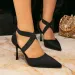Huizhou Women's Heel Sandals Black Fashion Toe Cross Strap Stiletto Pointed New High Heels_voghion.com