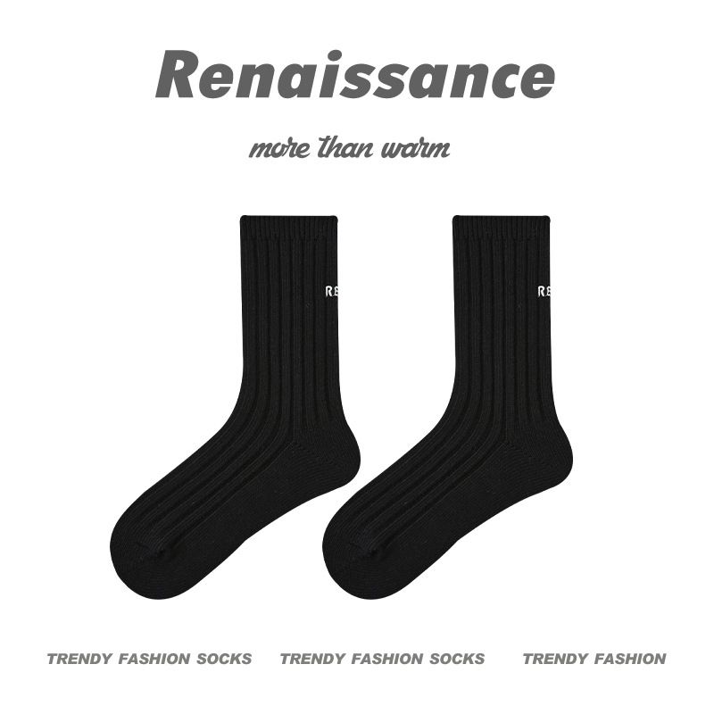 Crew Socks Renaissance Socks Women's Solid Color Letter Embroidery College Style Spring And Autumn Style Student Thin Breathable Mid Tube Socks_voghion.com