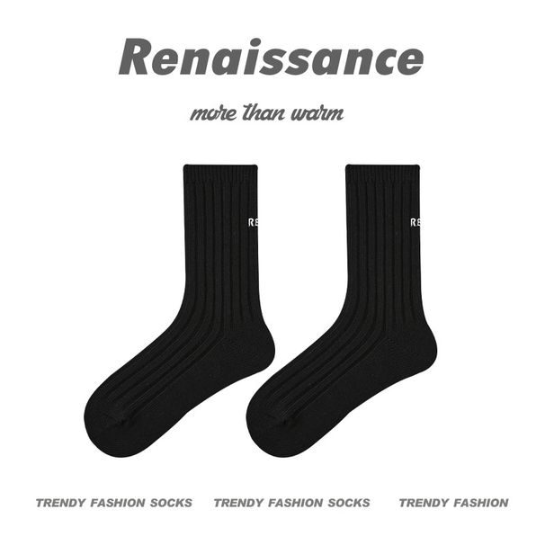 Crew Socks Renaissance Socks Women's Solid Color Letter Embroidery College Style Spring And Autumn Style Student Thin Breathable Mid Tube Socks_voghion.com