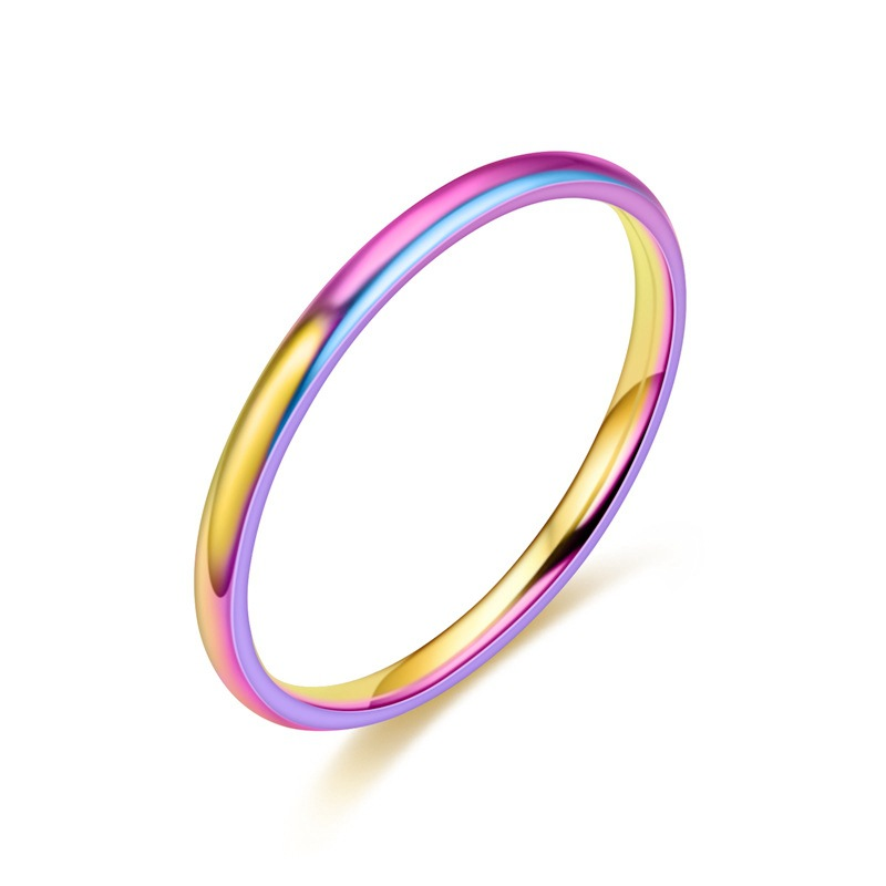 Anello da dito in oro rosa liscio, semplice, alla moda, da uomo e da donna, stile 2025, in acciaio al titanio sottile da 2 mm, per coppia, argento, liscio, regalo_voghion.com