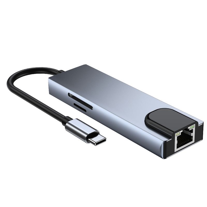 6 em 1 Tipo-C para HDMI + RJ45 + SD / TF + PD + Adaptador HUB USB_voghion.com