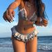 Damenbekleidung Bedruckter, karierter Bikini mit Rüschen, geteilter Urlaubsbadeanzug, zweiteiliges Set_voghion.com