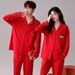 Autumn for women, big red, festive long sleeved, pure cotton, all cotton couple sleepwear set, getting married in the_voghion.com
