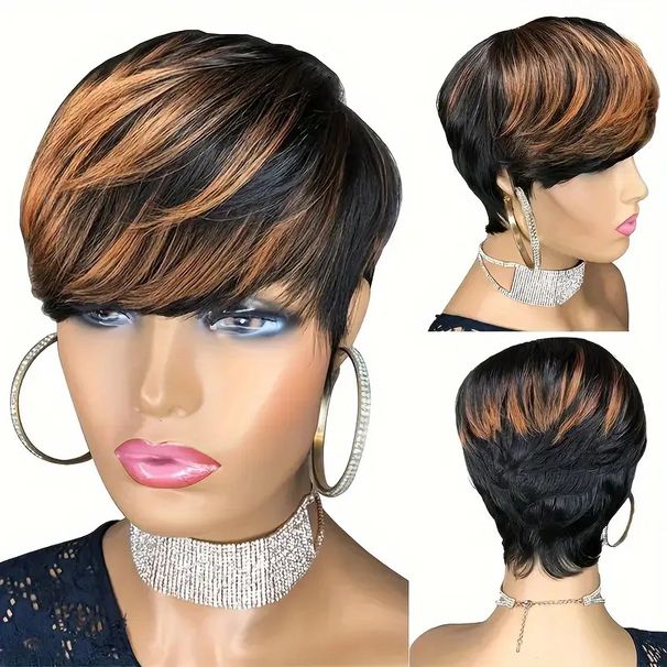 Synthetic Clip-in Wigs Brazilian Style Ladies Brown Highlighted Short Wigs Rose.com Fashion Chemical Fiber Wigs_voghion.com