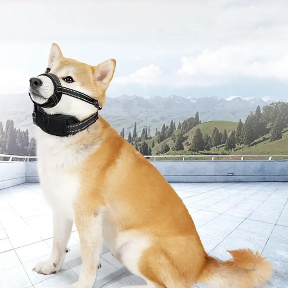 Museruola riflettente per cani, museruole riflettenti regolabili per animali domestici, museruole portatili per cani, museruole nere per cani per prevenire morsi e masticazioni._voghion.com