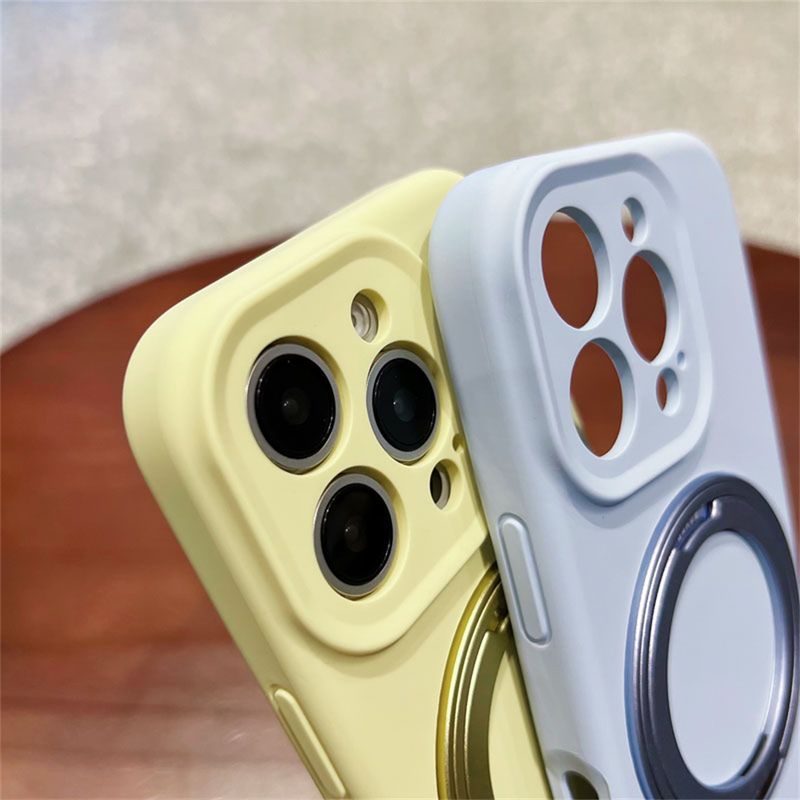 Metal Ring Stand Holder Liquid Silicone Magnetic Phone Case For Iphone 15 14 Plus 16 Pro Max Bracket Cover Funda_voghion.com