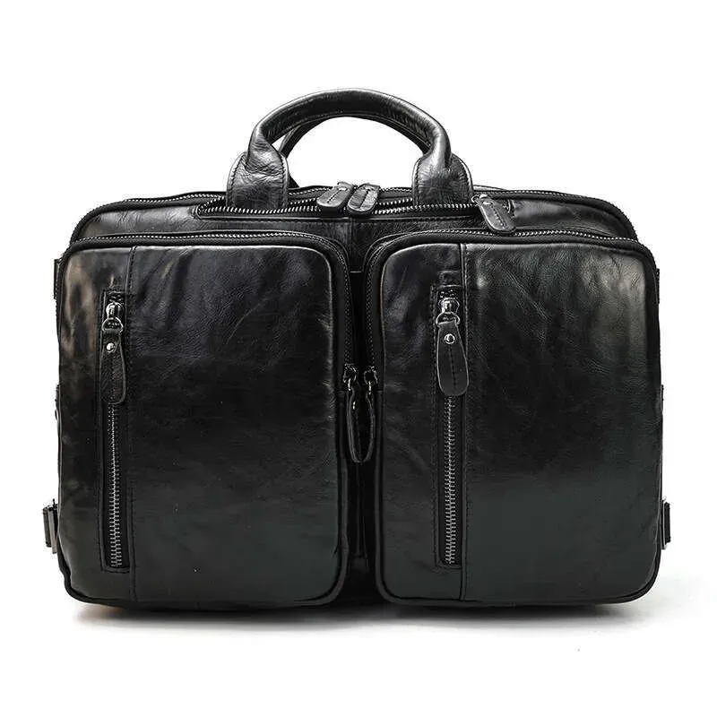 Genuine Leather Men's Handb Large Capacity Multifunctional Backpack Top Layer Cowhide Single Shoulder Outdoor Office_voghion.com