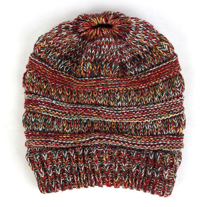 Knitted women's ponytail with mixed threads, autumn and winter multi-color pullover hat without CC logo_voghion.com