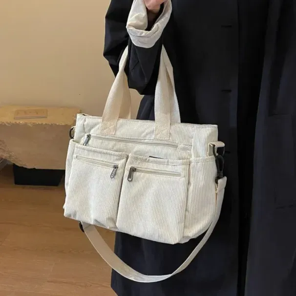 Borsa a tracolla da donna in velluto a coste di grande capacità, classica, in stile coreano, elegante, da viaggio, multistrato, spessa_voghion.com