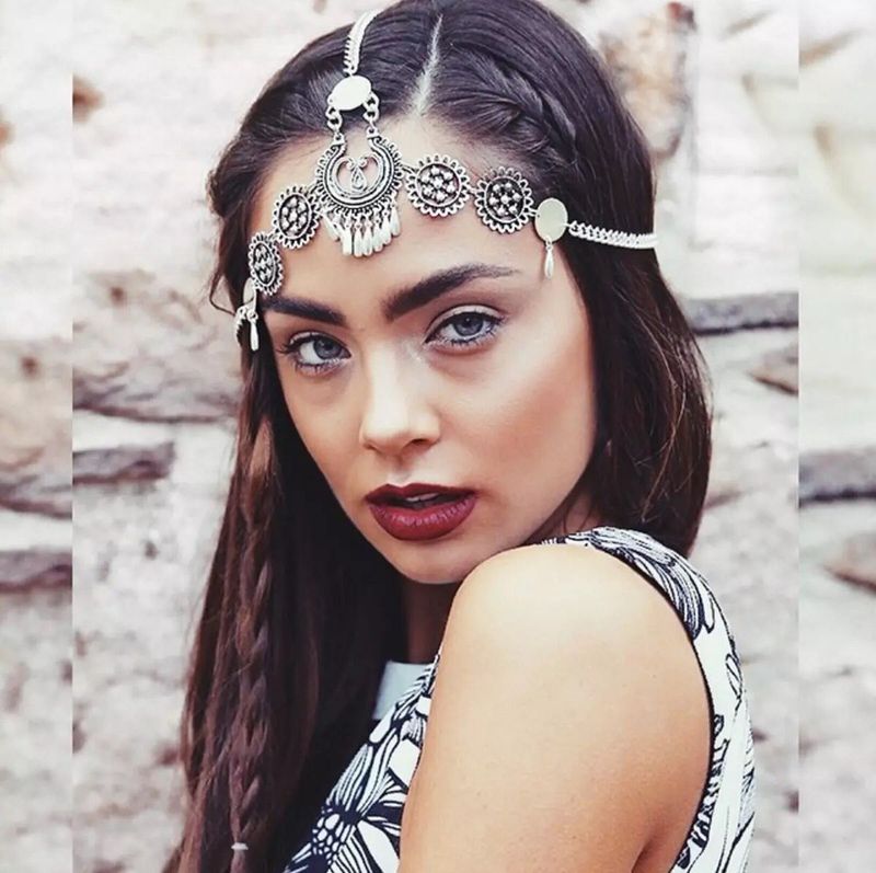 Mode handgefertigte Retro-Ethno-Stil geschnitzt Wassertropfen Quaste Kopf Kette Kopfschmuck Haarkette Haarschmuck Kopfkette_voghion.com