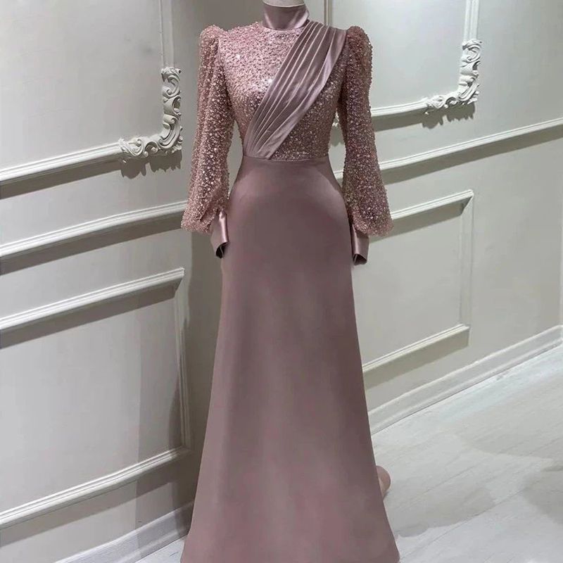 Women's Clothing Stand Up Collar Full Cover Long Sleeved Detachable Two Piece Evening Dress_voghion.com