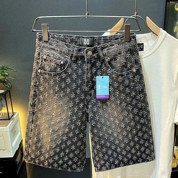Abbigliamento maschile Nuovi pantaloncini in denim Pantaloni estivi larghi dritti da uomo Jacquard di alta qualità a cinque punte_voghion.com