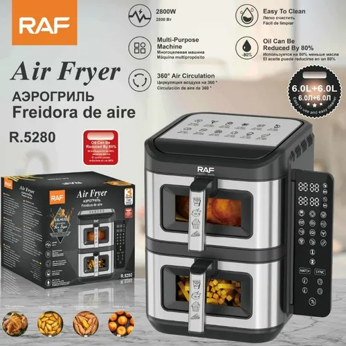 Horno multifuncional inteligente de doble capa para uso doméstico, sin aceite, para freír patatas fritas, estándar de la UE, RAF R.5280_voghion.com