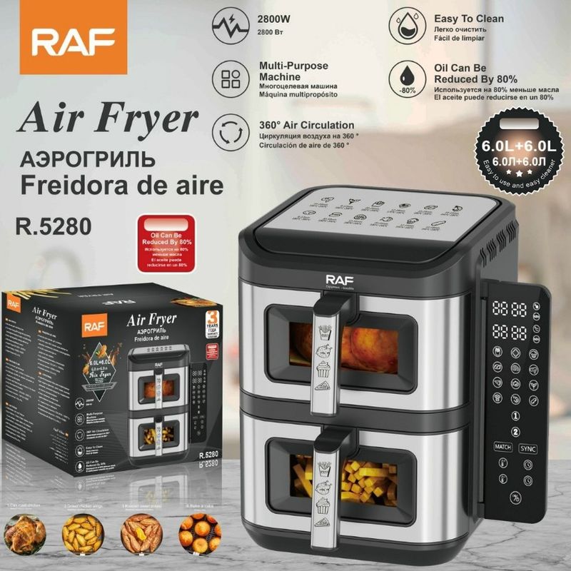 RAF EU-Standard-Haushalts-Multifunktions-Smart-Doppelschicht-Ofen ohne Öl-Luft-Pommes-Frites-Elektrofritteuse R.5280_voghion.com