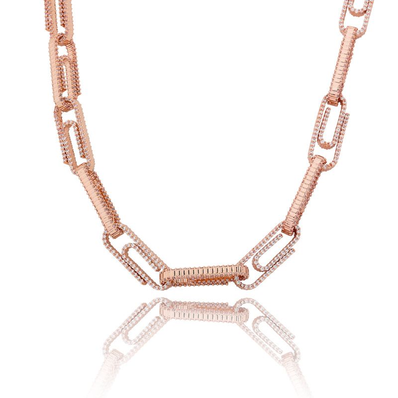 New Clavicle Chain Full Of Zircon Real Gold Electroplating Men And Women Paper Clip Button Necklace_voghion.com