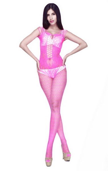 Blancho SE-146-FUCHSIA Lady Lace Open Crotch Body Stocking - Pink - Medium_voghion.com