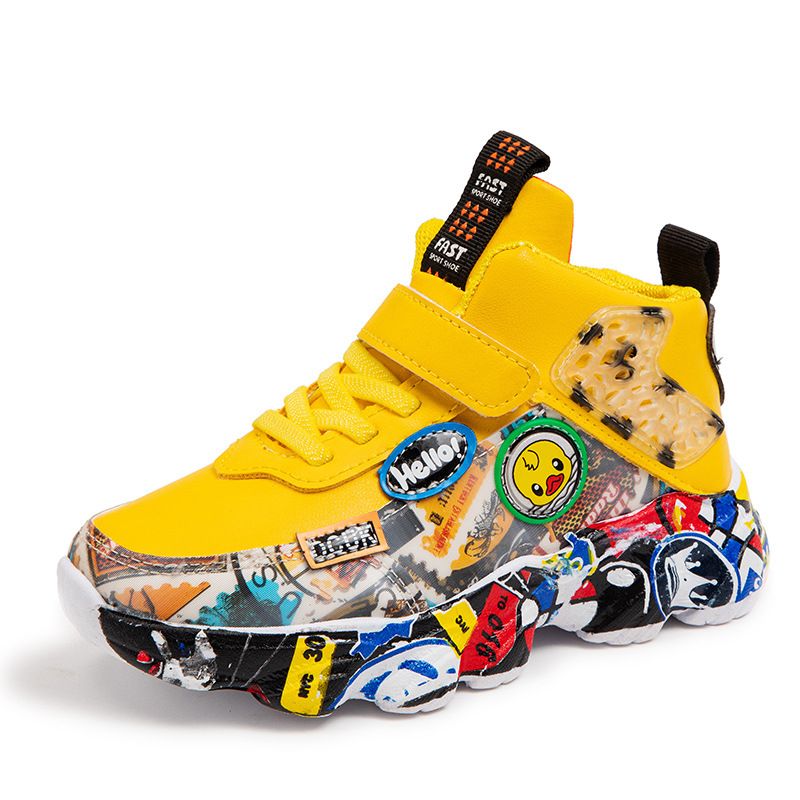 Size 26-36 Children Sports Sneakers for Girls Kid Cartoon Graffiti Pattern Casual Shoes Boys Basketball Shoe chaussures_voghion.com