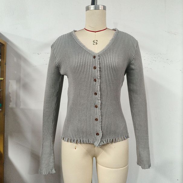 Designer-Strickjacke mit V-Ausschnitt und einem Knopf, langärmliger Damenpullover mit offener Vorderseite für müheloses Schichten_voghion.com