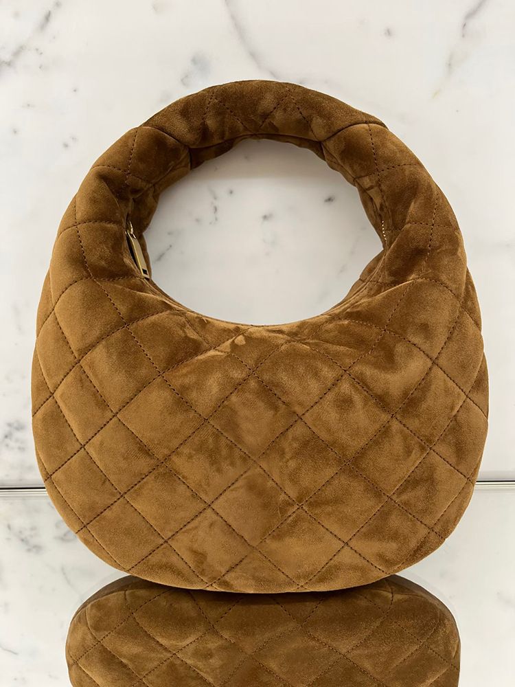 Fashionable Checkered Stitch Shoulder Bag For Women - Soft Suede Tote With Zipper Closure, Versatile Everyday Handbag For Casual And Office Use_voghion.com