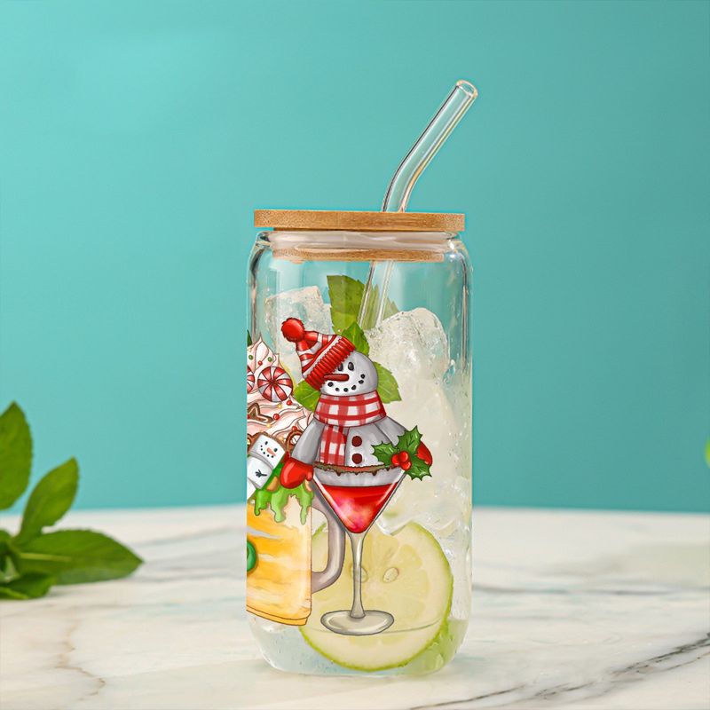 Modern Minimalist Glass Tumbler Set - 16oz Borosilicate Cups With Bamboo Lids & Glass Straws (Leak-Proof Cartoon Print Eco-Friendly)​_voghion.com