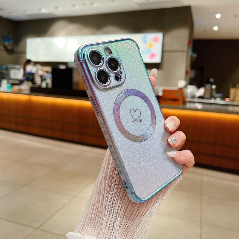 New high-end silk colorful magnetic side electroplated double love mobile phone protective case suitable for iPhone11 12 13 14 15 16plus pro promax_voghion.com