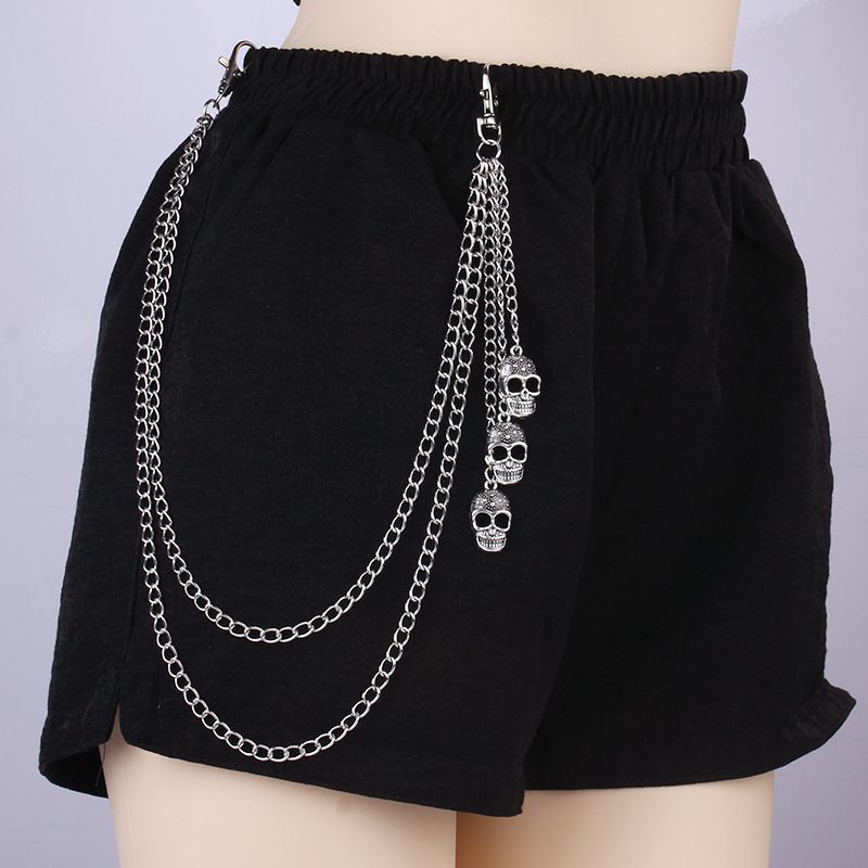 Pantalones de cabeza de esqueleto de Halloween estilo Ins joyería de moda cadena de metal de doble capa_voghion.com