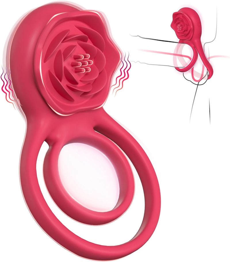 Vibrierender Ring mit Rosen-Klitorisstimulator, Lustring-Vibrator, Paare, Sexspielzeug für Erwachsene für Männer und Frauen, 7 Vibrationen, Sexspielzeug für männliche Paare_voghion.com