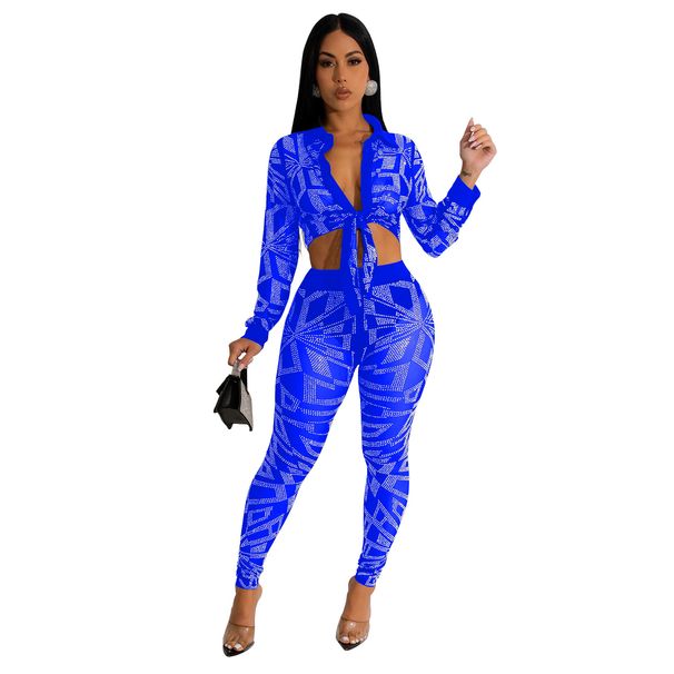 Women's Clothing fashion women's solid color mesh hot diamond long-sleeved trousers two-piece set_voghion.com