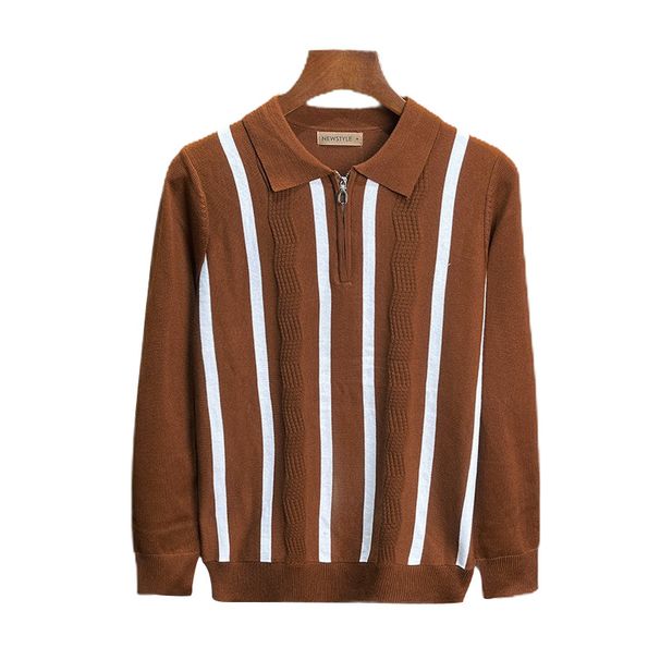 Herren-Polo-Strickpullover in Übergröße für Business-Casual-Anlässe – Gestreifter Jacquard-Pullover mit atmungsaktivem Stretchmaterial_voghion.com