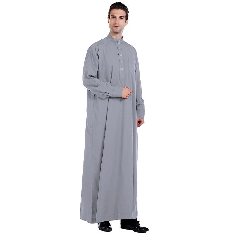 Men's Clothing Men's Robe Solid Color Qatar Stand Collar Men's Robe Dress_voghion.com