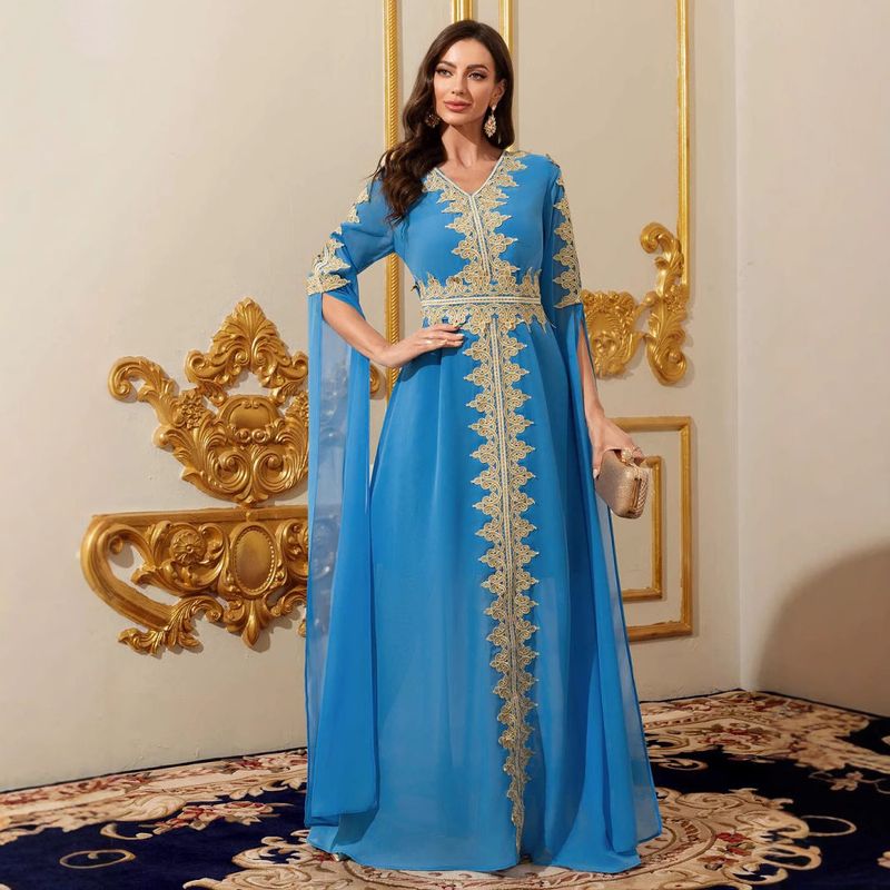 Abito Abaya a maniche lunghe super lunghe con giunture da donna, abito in pizzo tinta unita da donna_voghion.com