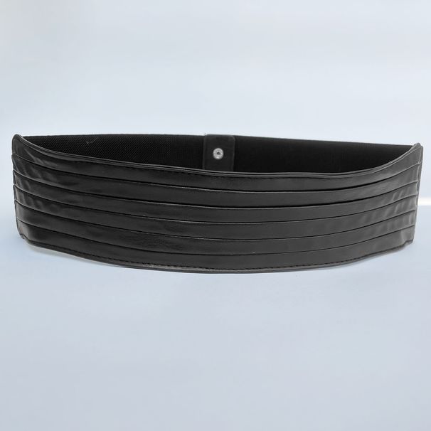 Mode im neuen Stil Schnür-Cincher PU-Leder Breiter Abnehmen Taillenformer Gürtel für Oberbekleidung Schwarz Elastischer Stretch_voghion.com