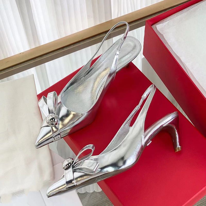 High Quality Goods~New SF Poited Bow Thi Heel Sadals Frech Geuie Leather Back Empty Bu Style Sigle Shoe For_voghion.com