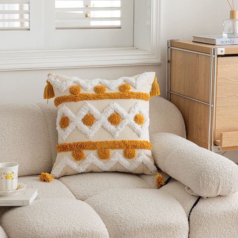 Tufted With 3D Embroidery And Tassels, Cushion For Living Room Sofa, Tatami Decorative Pillow Cover_voghion.com