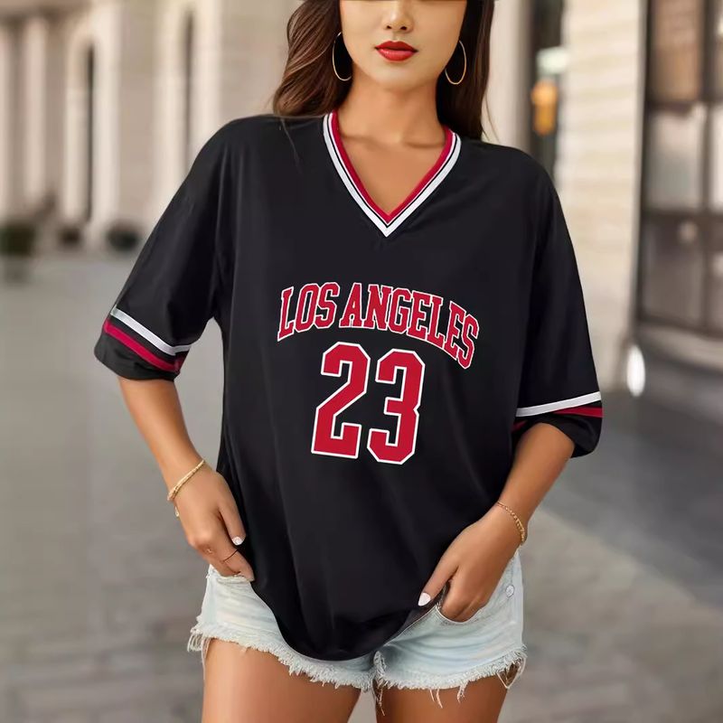 Women's Clothing Loose T-shirt Strip trim Sports Top_voghion.com
