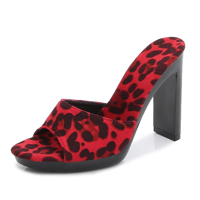 Women's Sexy Leopard Print High Heel Mule Sandals - 11CM Platform Chunky Heel Open Toe Slippers For Summer (Black, Non-Slip, Fashionable)_voghion.com