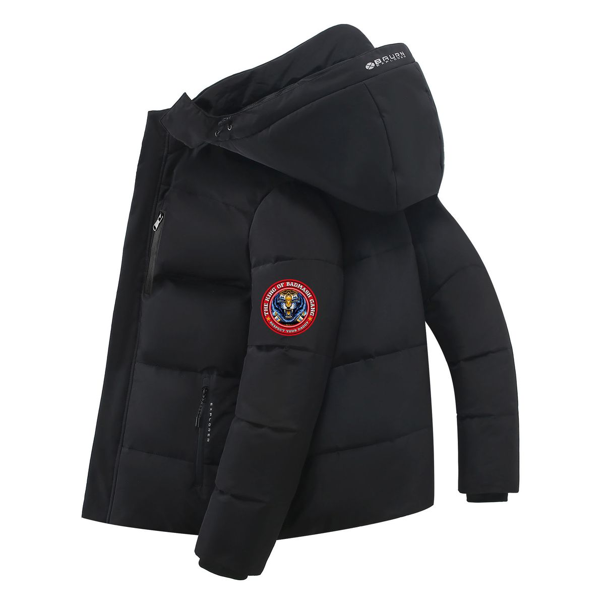 Giacca invernale casual da uomo - Cappotto slim fit in cotone tecnico con cappuccio e cerniera frontale, impermeabile (nero, bordeaux)_voghion.com